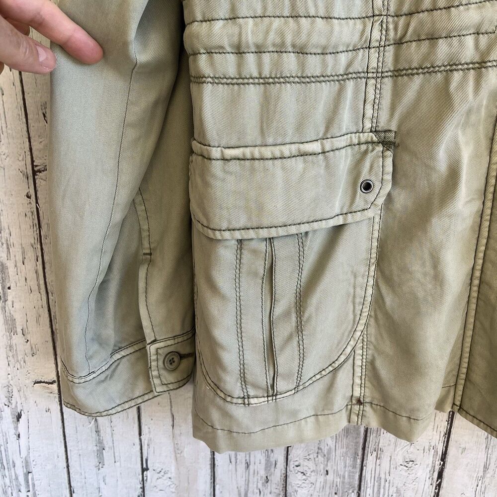 Marrakech Anthropologie Womens Utility Cargo Jacket Size L Green Grunge Lyocell - Picture 5 of 14